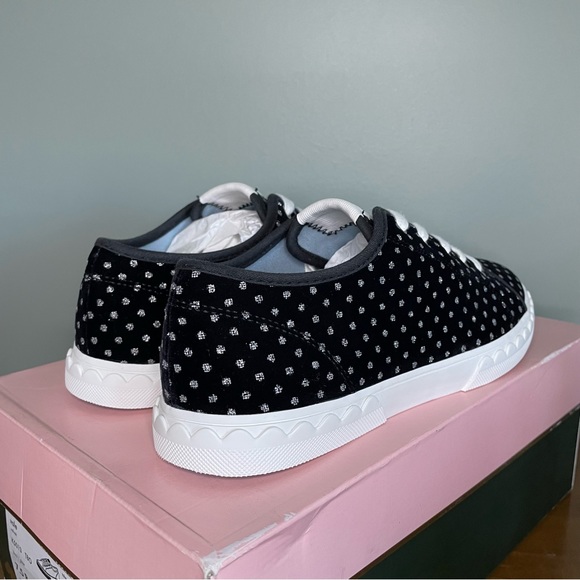 KATE SPADE Vale Black Silver Glitter Dotted Low Top Velvet Sneaker Scalloped 7.5 - Picture 11 of 16